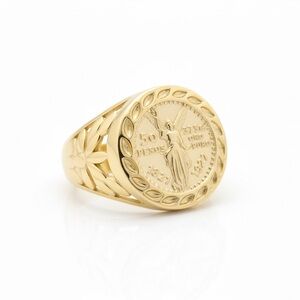 Chunky 50 Pesos 14k Gold Plated Ring for Men.
